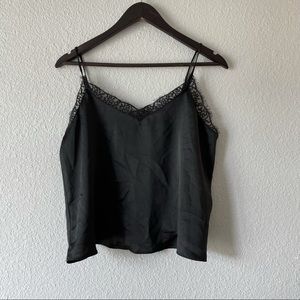 Lace trim satin tank top
